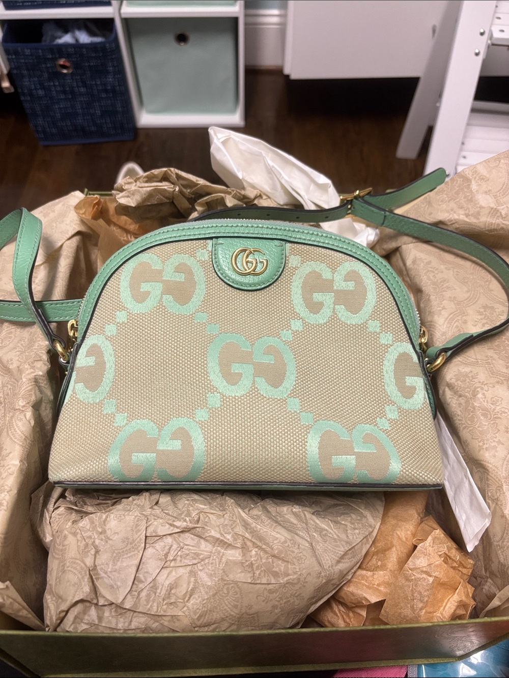 Gucci Beige Canvas Mini Crossbody w/Mint Green Trim Prof. Cleaned by Gucci